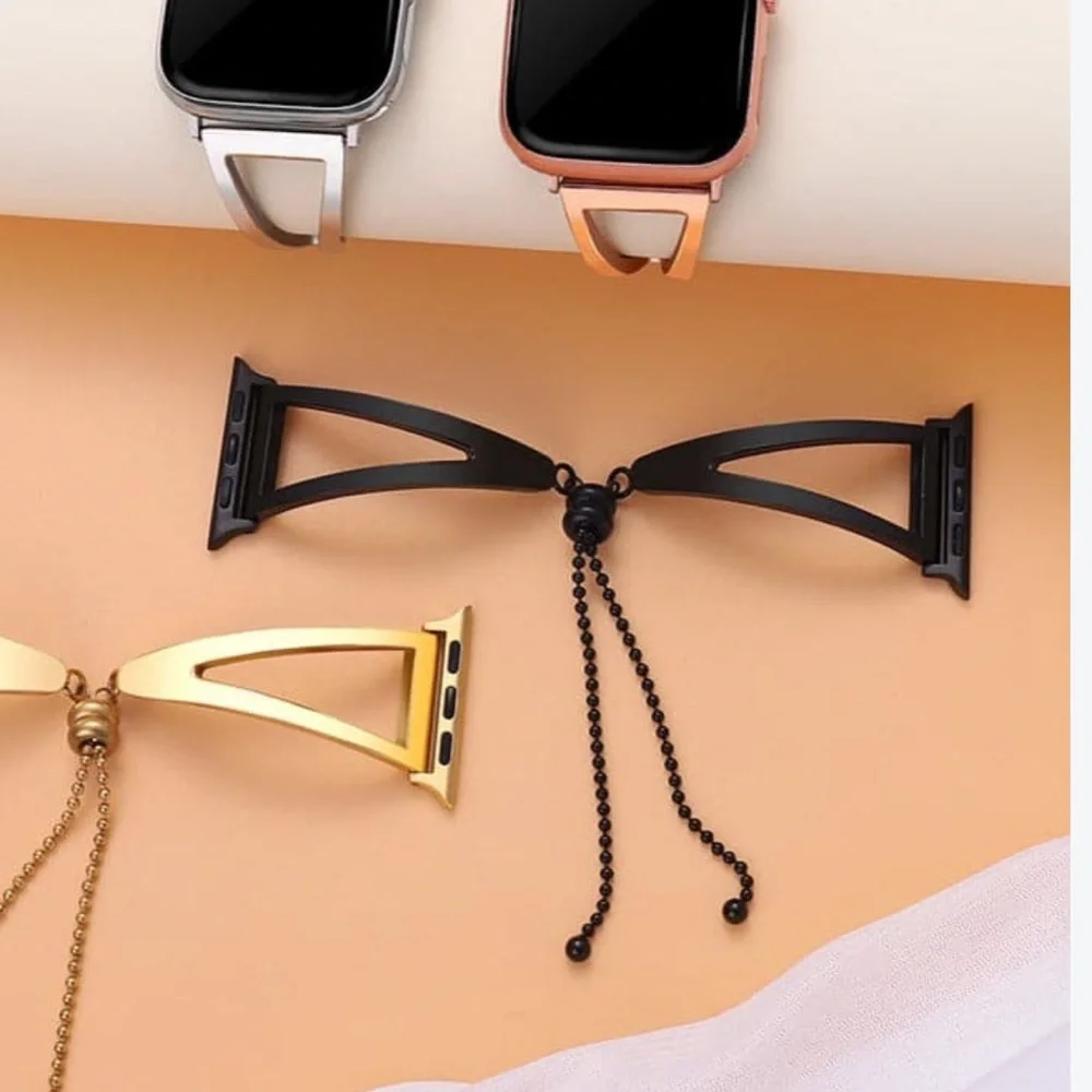 Secbolt interchangeable black watch band Apple Watch beaded chain closure NWT